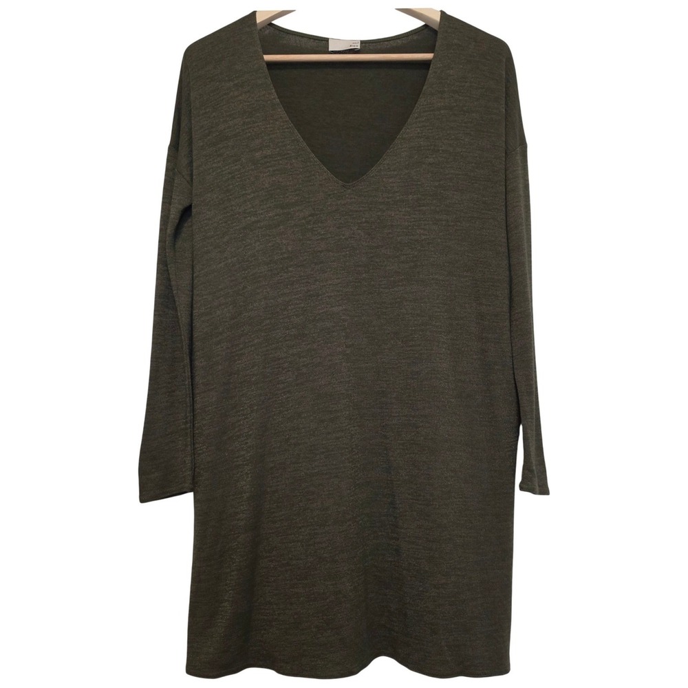 Wilfred Free Aritzia V-Neck Long Sleeve Knit Pockets Olive Green Dress Small